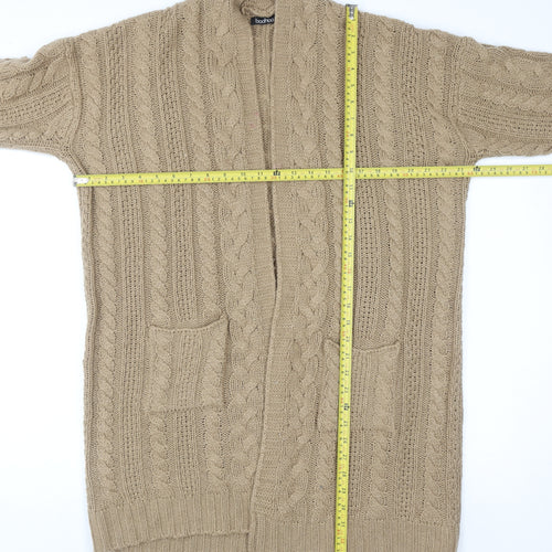 Boohoo Women Beige Cable-Knit Cardigan S/M Long Sleeve Open Front