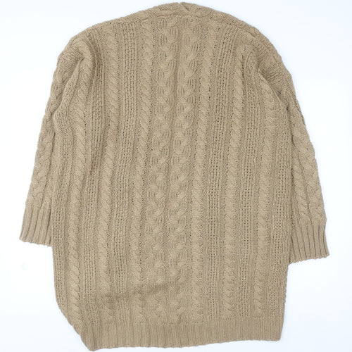 Boohoo Women Beige Cable-Knit Cardigan S/M Long Sleeve Open Front