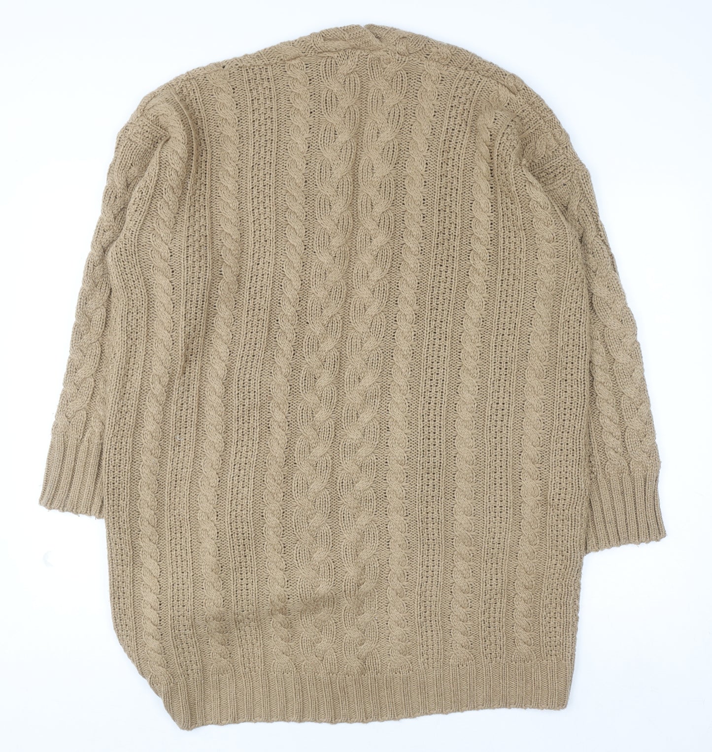 Boohoo Women Beige Cable-Knit Cardigan S/M Long Sleeve Open Front
