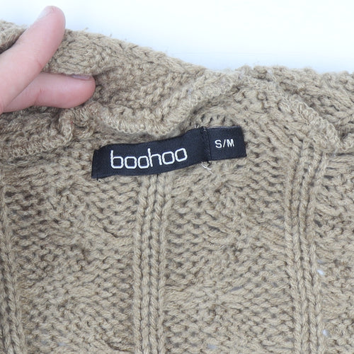 Boohoo Women Beige Cable-Knit Cardigan S/M Long Sleeve Open Front