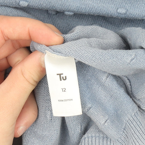 Tu Women Blue Cotton Knit Pullover Jumper Size 12