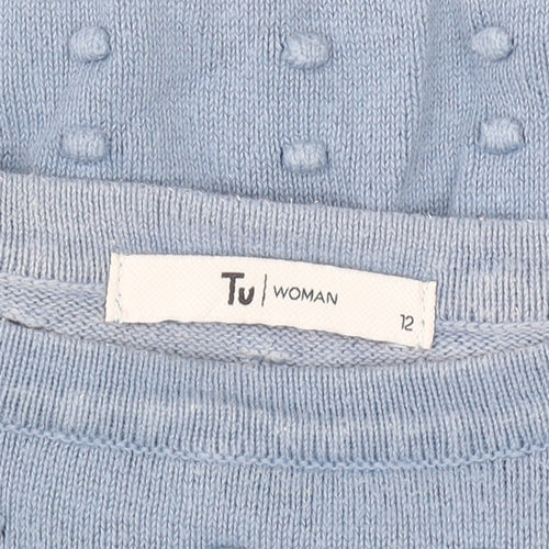 Tu Women Blue Cotton Knit Pullover Jumper Size 12
