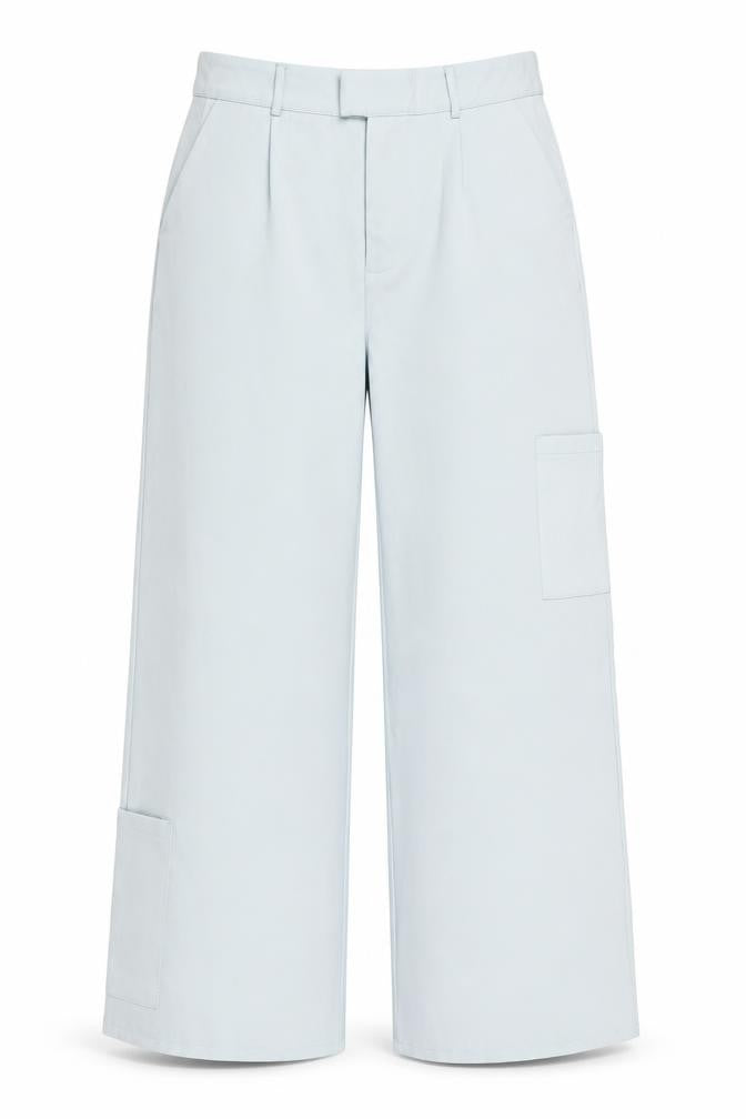 Front view of I Saw It First women’s blue cargo wide-leg trousers, size UK 12