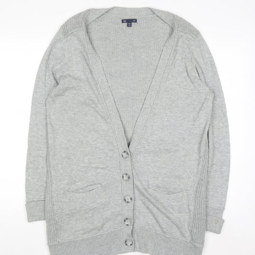 GAP Women Grey Cotton Blend Long Sleeve Button Cardigan L