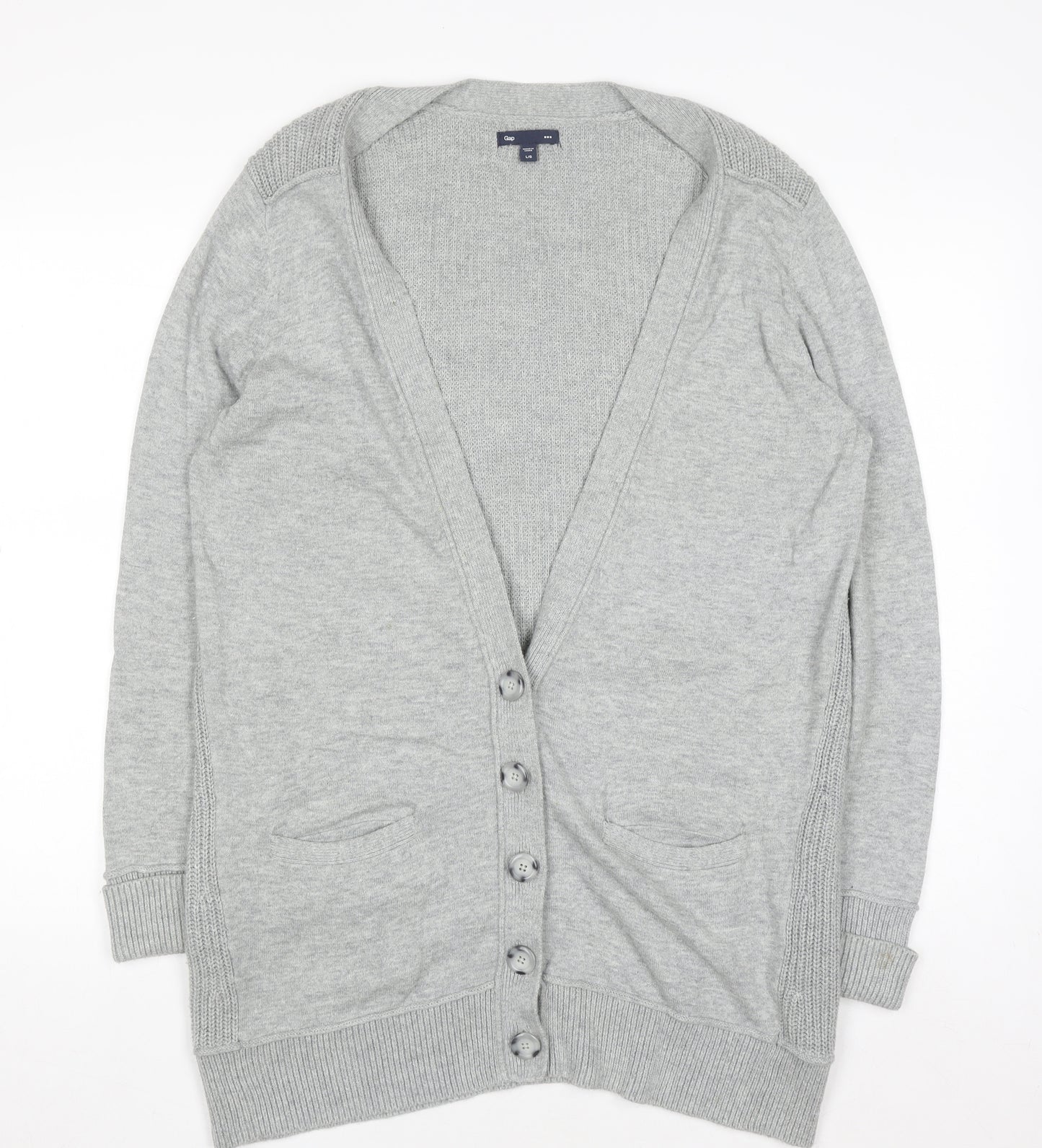 GAP Women Grey Cotton Blend Long Sleeve Button Cardigan L