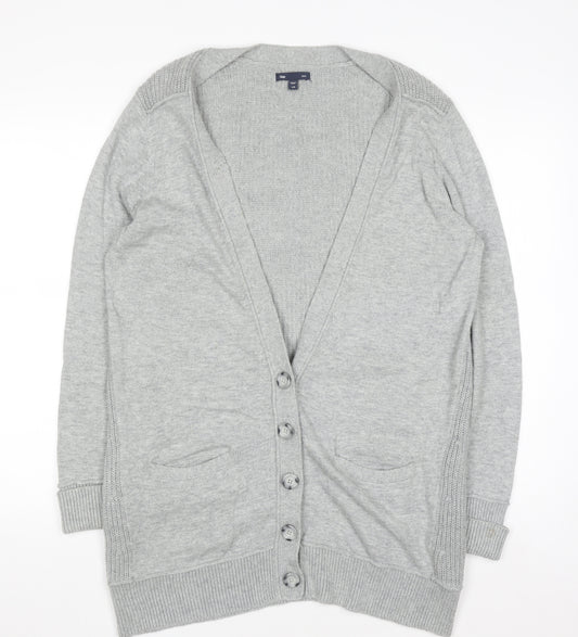 GAP Women Grey Cotton Blend Long Sleeve Button Cardigan L