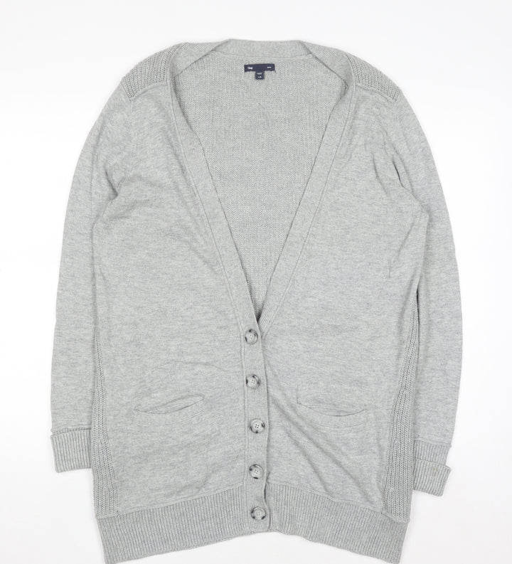 GAP Women Grey Cotton Blend Long Sleeve Button Cardigan L