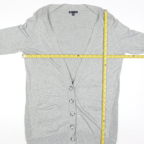 GAP Women Grey Cotton Blend Long Sleeve Button Cardigan L