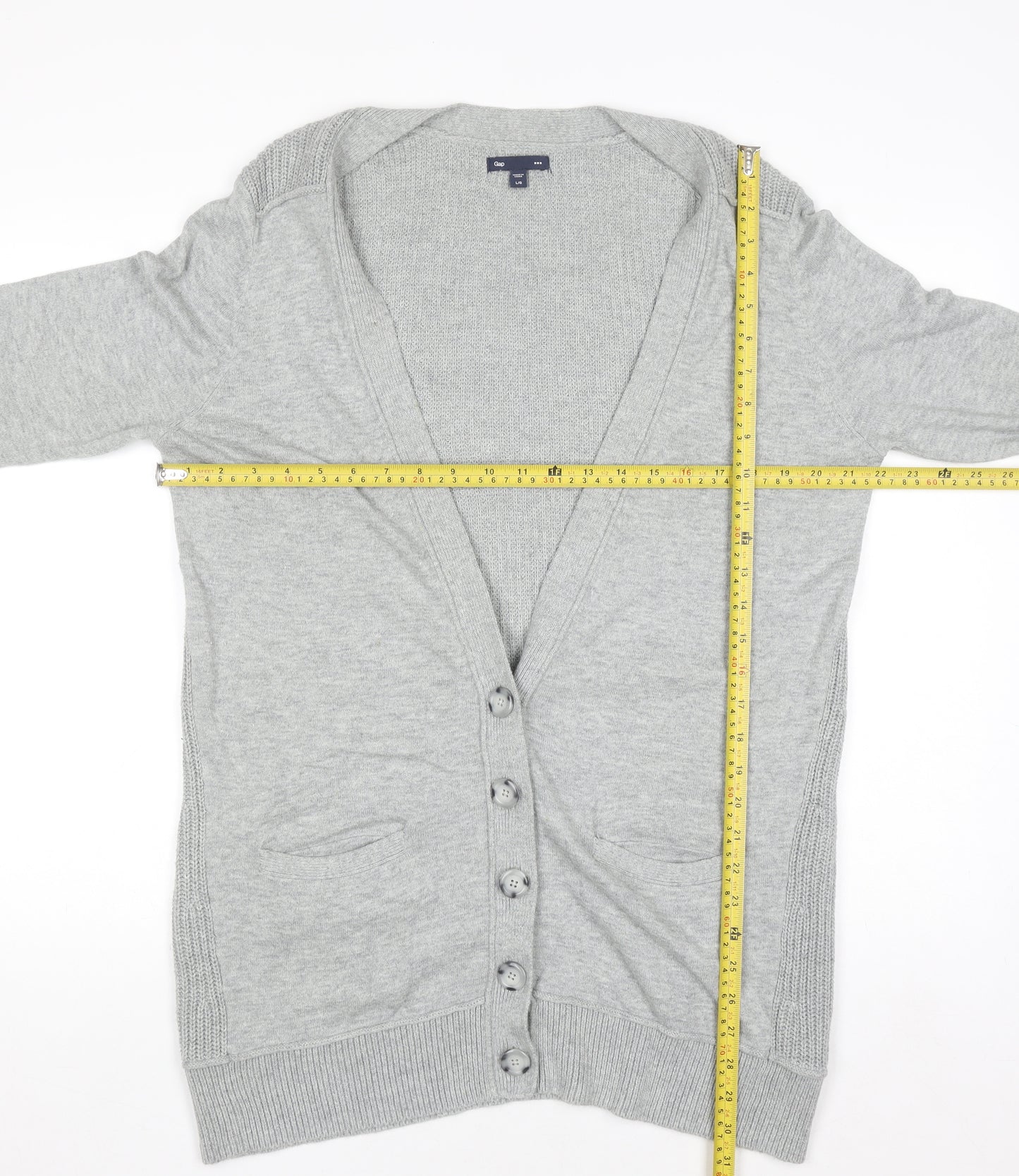 GAP Women Grey Cotton Blend Long Sleeve Button Cardigan L