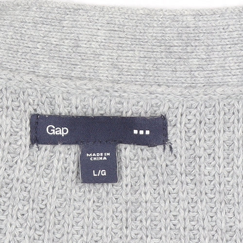 GAP Women Grey Cotton Blend Long Sleeve Button Cardigan L