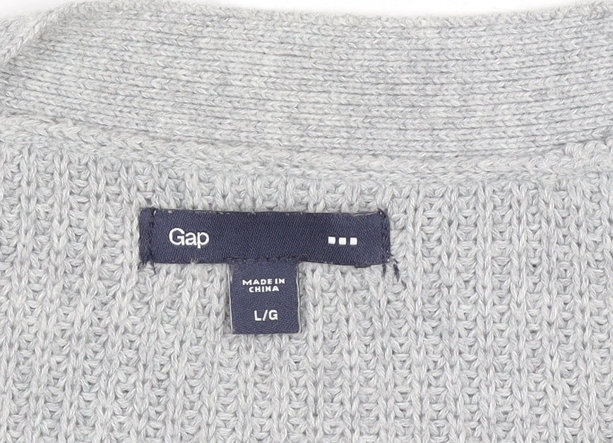 GAP Women Grey Cotton Blend Long Sleeve Button Cardigan L