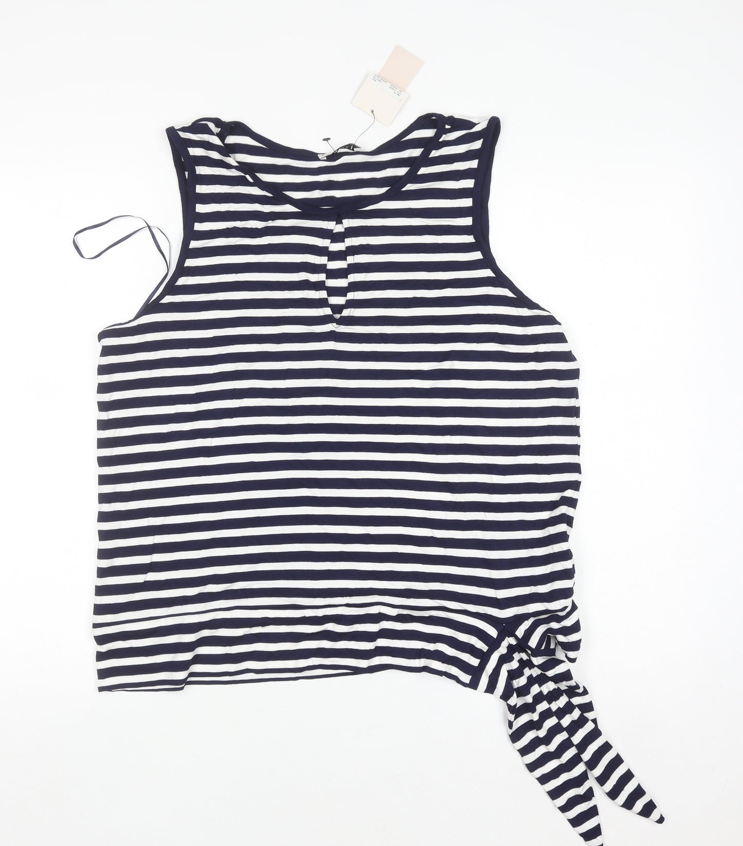 Tu Women Blue White Striped Sleeveless Jersey Tank Top Size 18