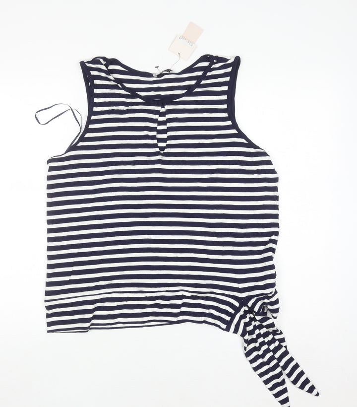 Tu Women Blue White Striped Sleeveless Jersey Tank Top Size 18