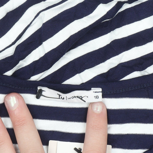 Tu Women Blue White Striped Sleeveless Jersey Tank Top Size 18