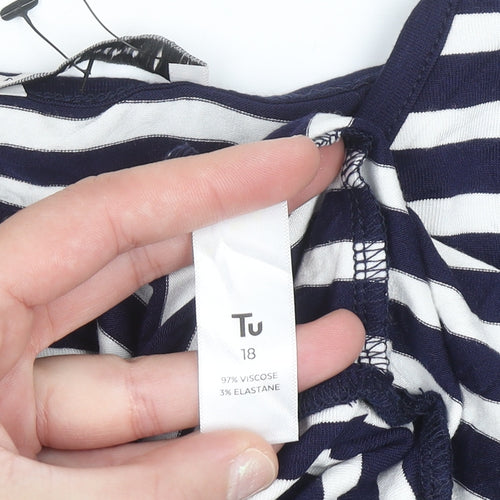Tu Women Blue White Striped Sleeveless Jersey Tank Top Size 18