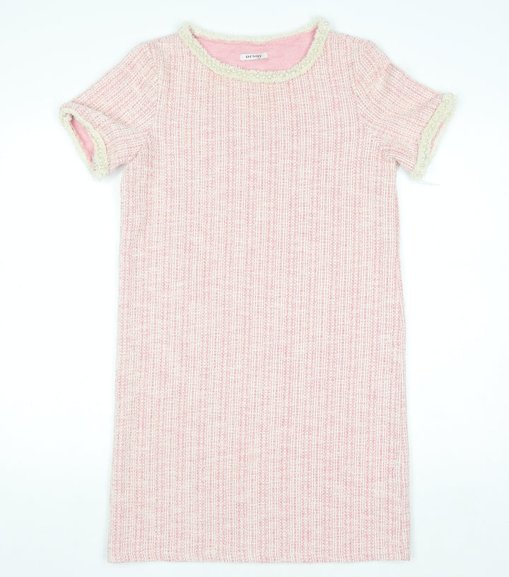 Orsay Women's Pink Beaded Tweed Shift Dress Size S