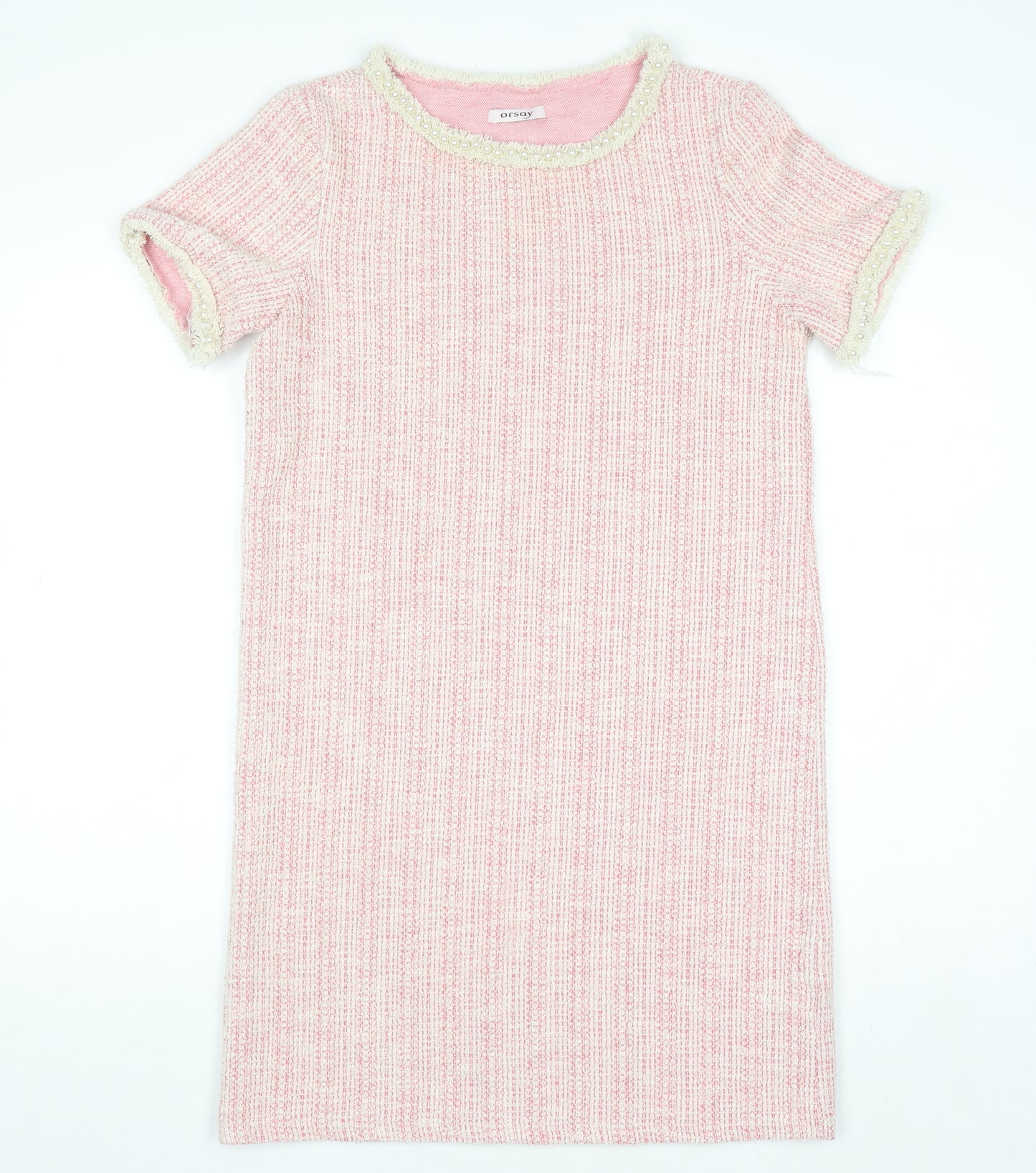 Orsay Women's Pink Beaded Tweed Shift Dress Size S