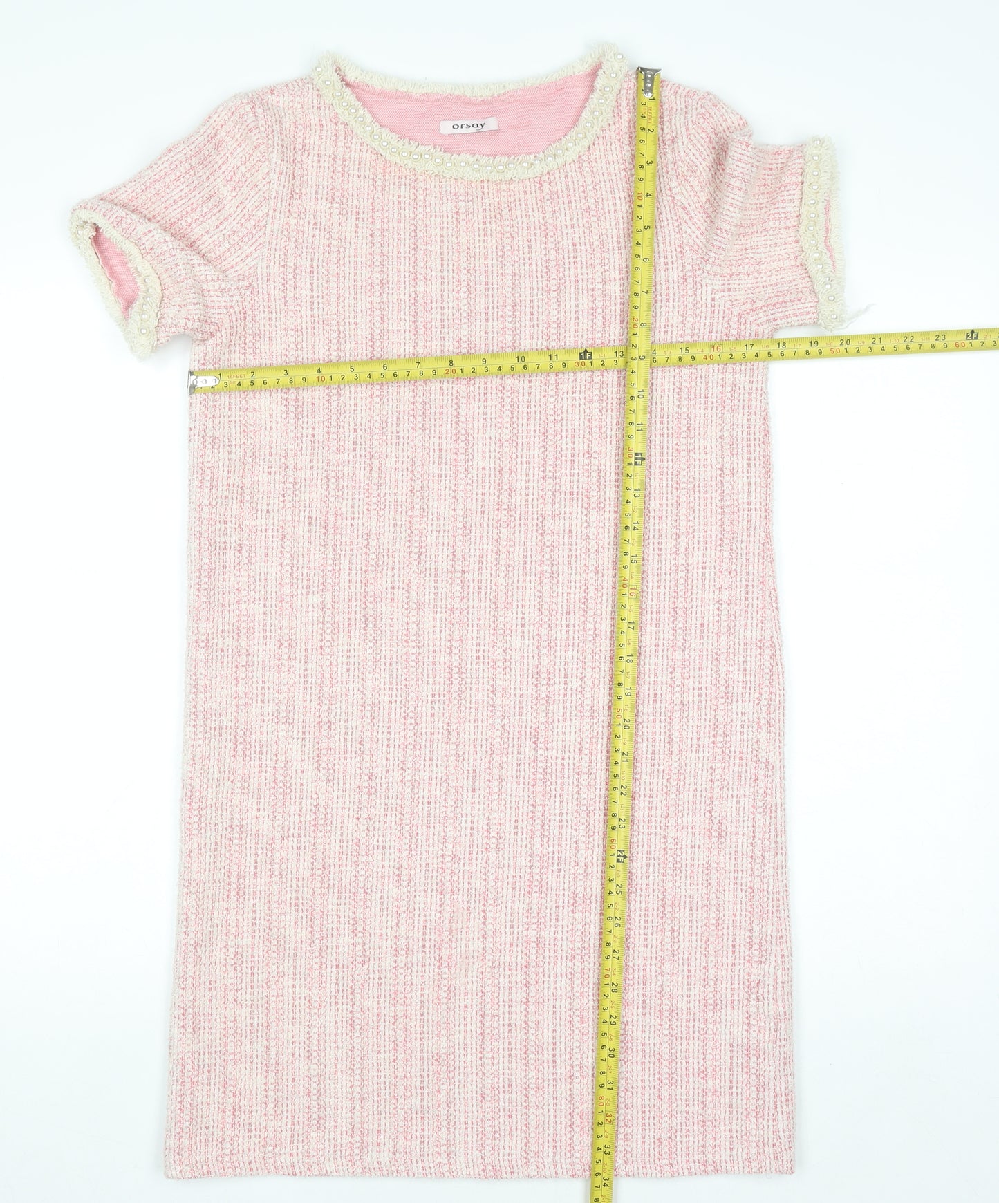 Orsay Women's Pink Beaded Tweed Shift Dress Size S