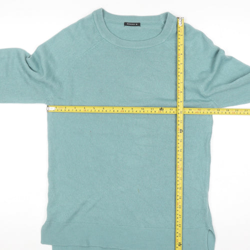 Roman Women Green Crew Neck Long Sleeve Acrylic Pullover Jumper Size 10