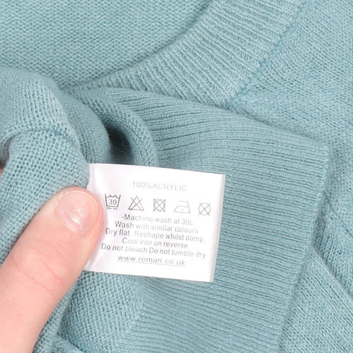 Roman Women Green Crew Neck Long Sleeve Acrylic Pullover Jumper Size 10