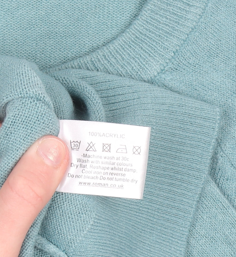 Roman Women Green Crew Neck Long Sleeve Acrylic Pullover Jumper Size 10