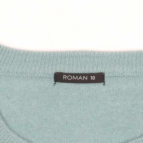 Roman Women Green Crew Neck Long Sleeve Acrylic Pullover Jumper Size 10