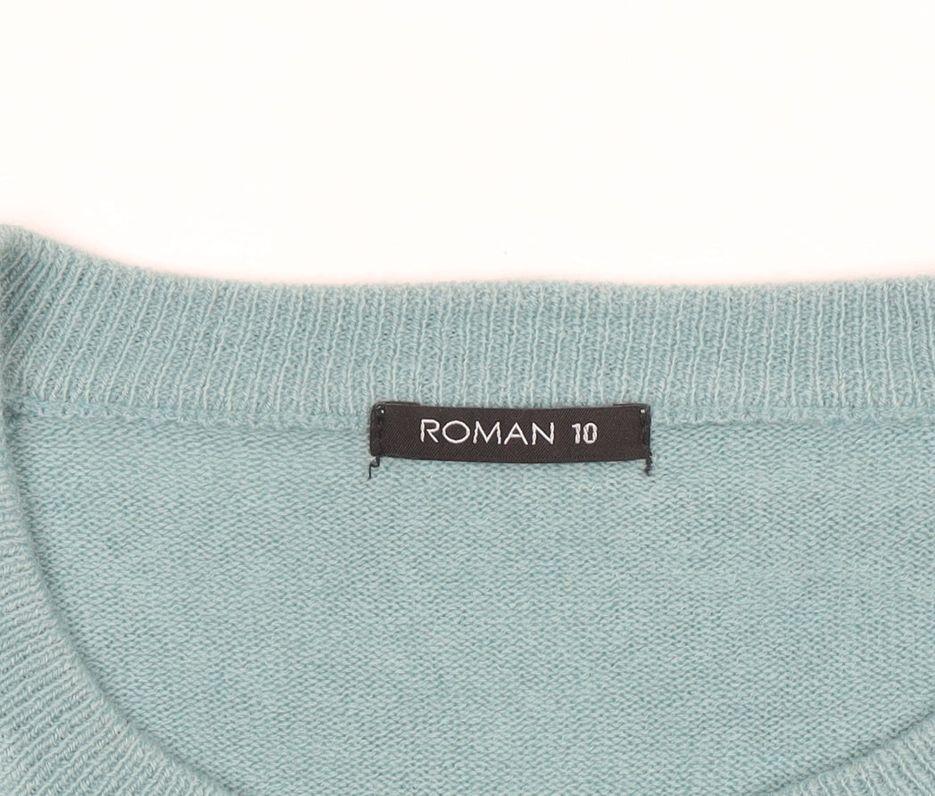 Roman Women Green Crew Neck Long Sleeve Acrylic Pullover Jumper Size 10