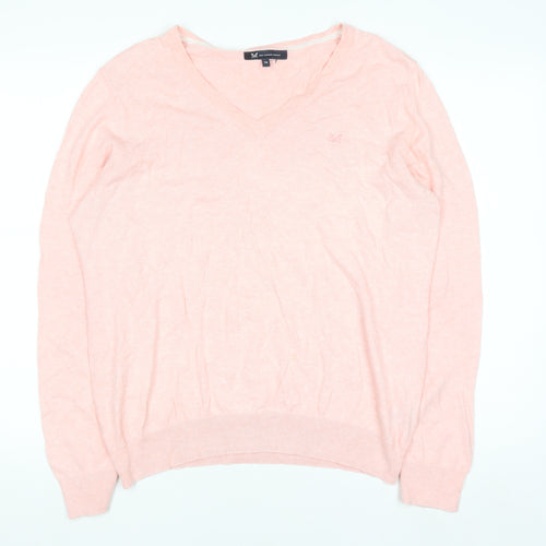 Crew Clothing Company Women's Pink V-Neck Cotton Cashmere Jumper Size 16