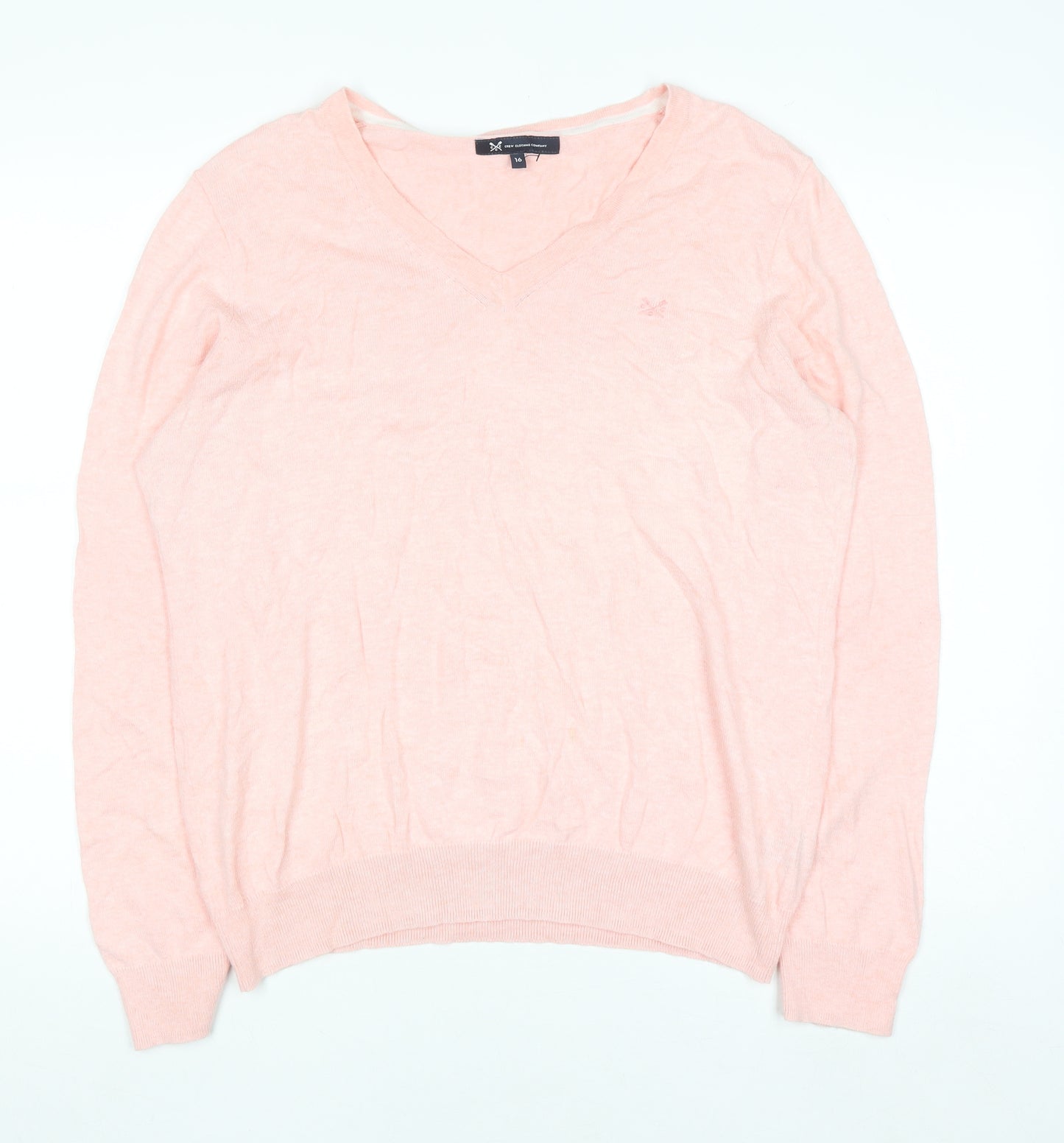 Crew Clothing Company Women's Pink V-Neck Cotton Cashmere Jumper Size 16