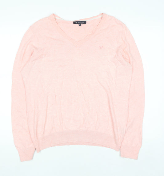 Crew Clothing Company Women's Pink V-Neck Cotton Cashmere Jumper Size 16