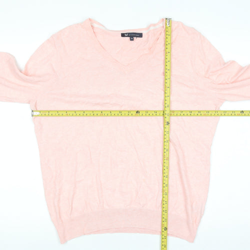 Crew Clothing Company Women's Pink V-Neck Cotton Cashmere Jumper Size 16