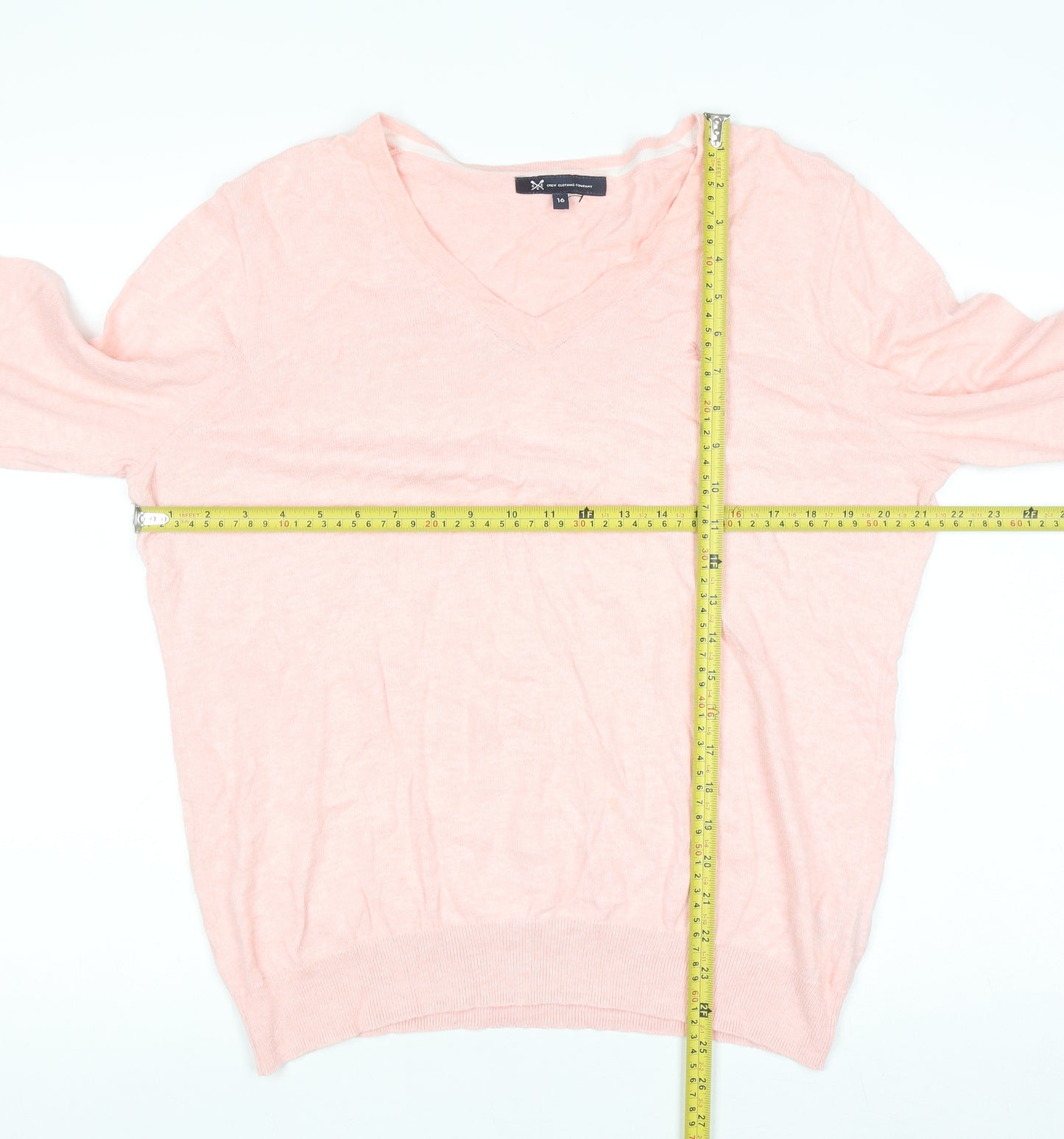 Crew Clothing Company Women's Pink V-Neck Cotton Cashmere Jumper Size 16