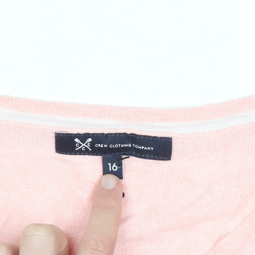 Crew Clothing Company Women's Pink V-Neck Cotton Cashmere Jumper Size 16