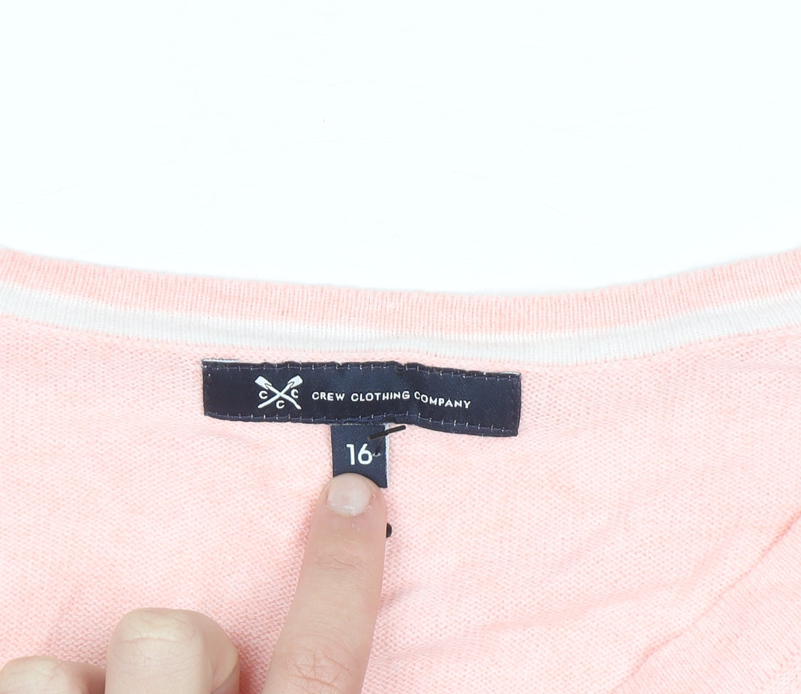 Crew Clothing Company Women's Pink V-Neck Cotton Cashmere Jumper Size 16