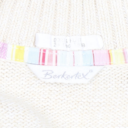 Berkertex Women's Ivory Full Zip High Neck Knit Jumper Size 14-16