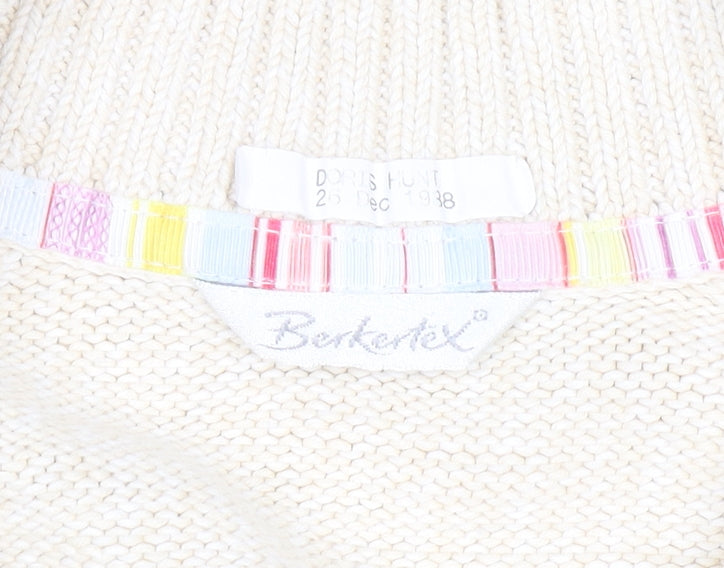 Berkertex Women's Ivory Full Zip High Neck Knit Jumper Size 14-16