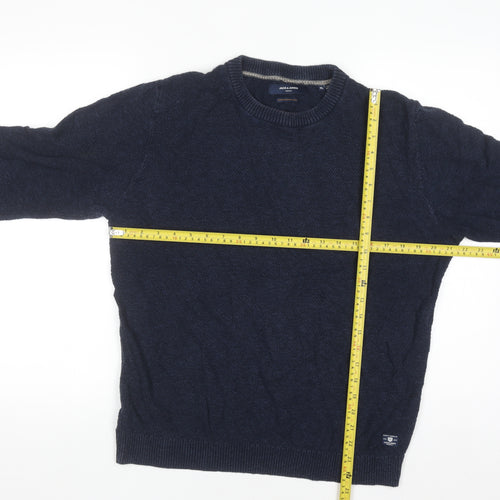 Jack & Jones Mens Blue XL Cotton Linen Crew Neck Jumper