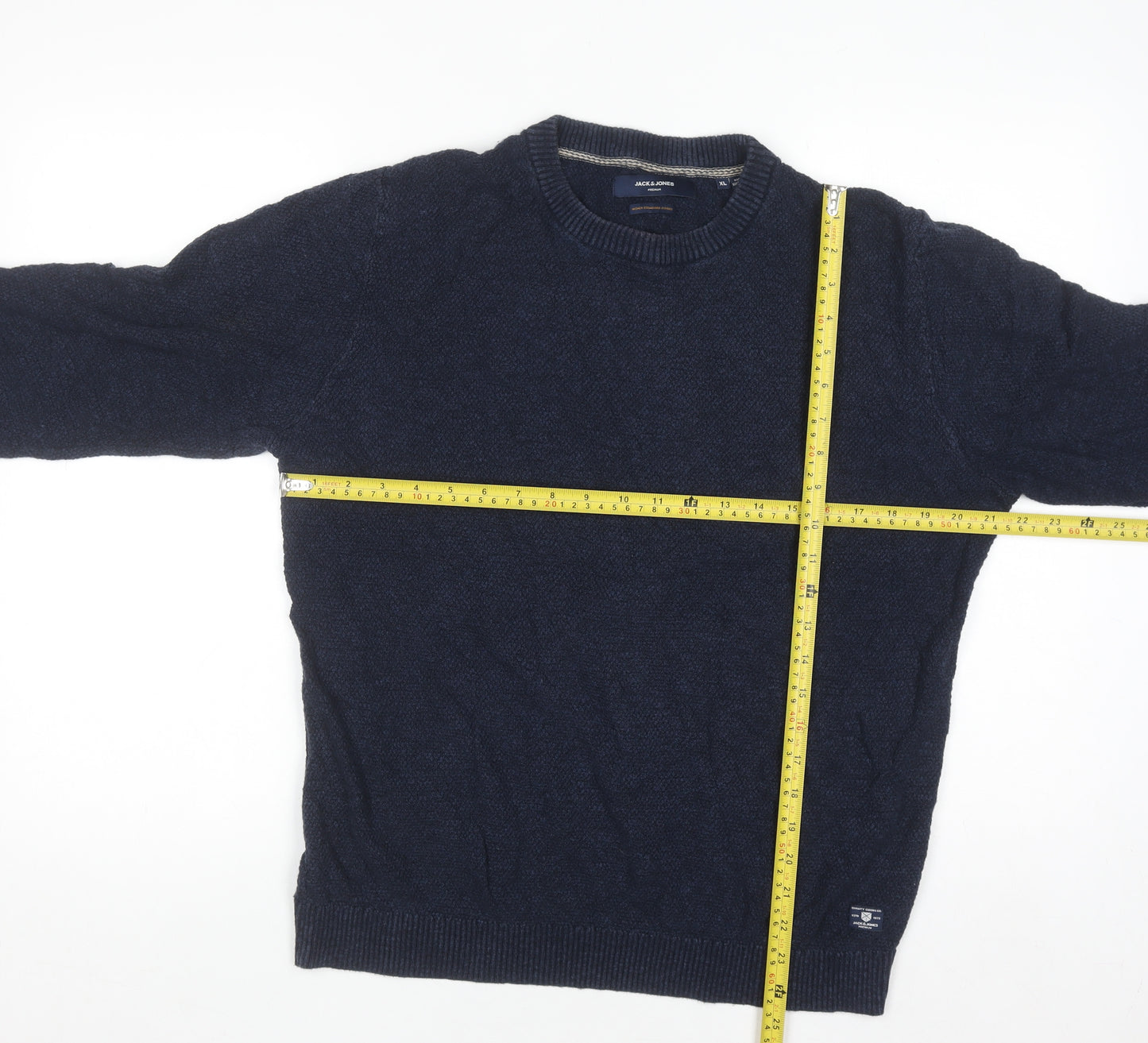 Jack & Jones Mens Blue XL Cotton Linen Crew Neck Jumper