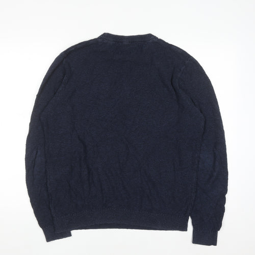Jack & Jones Mens Blue XL Cotton Linen Crew Neck Jumper