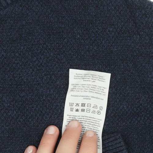 Jack & Jones Mens Blue XL Cotton Linen Crew Neck Jumper