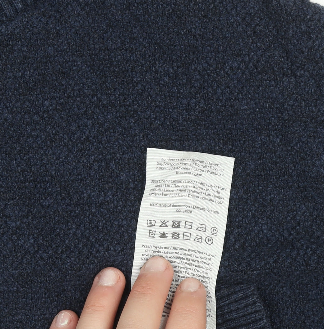 Jack & Jones Mens Blue XL Cotton Linen Crew Neck Jumper