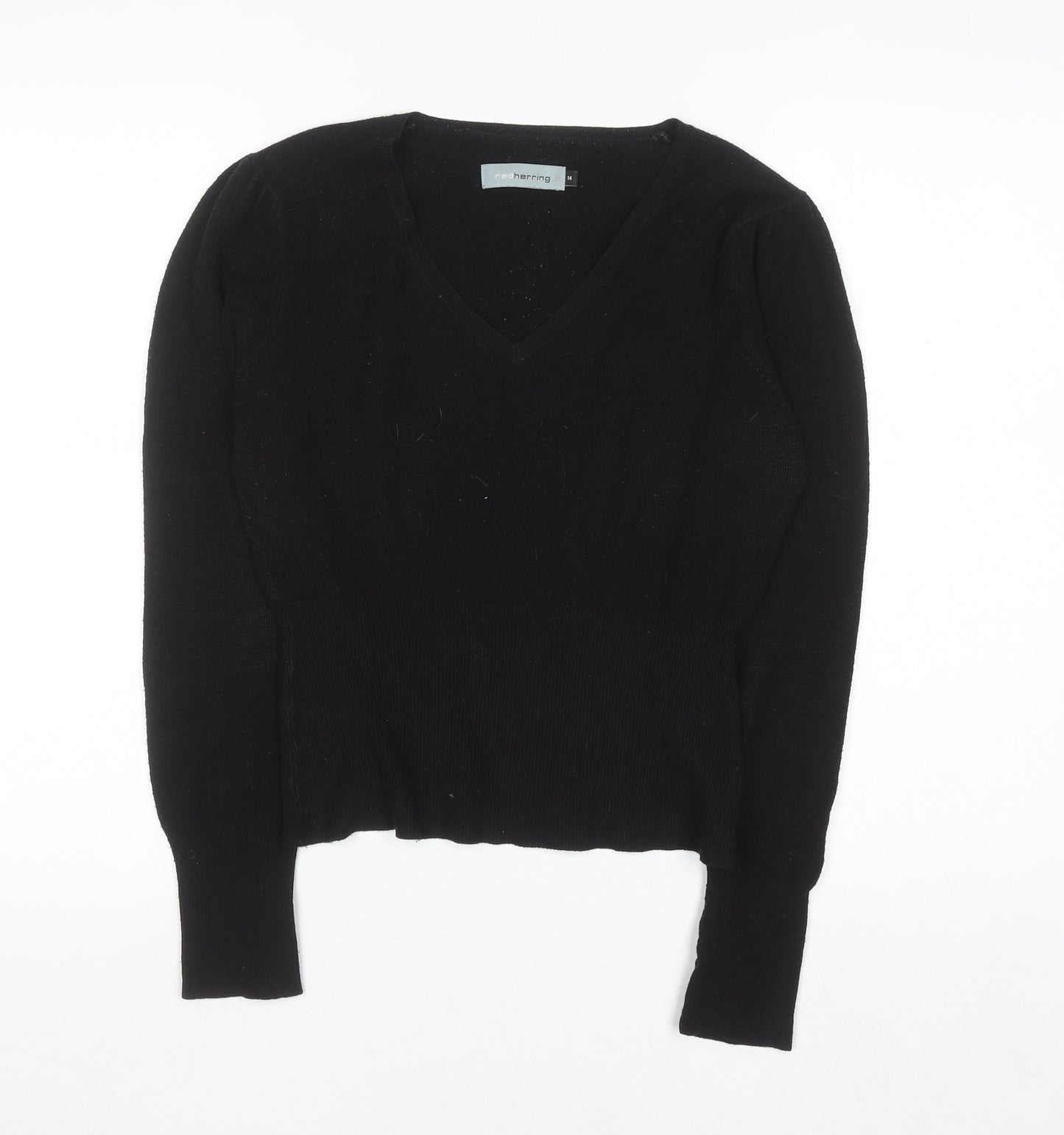 Red Herring Women’s Black V-Neck Knit Jumper Size 14