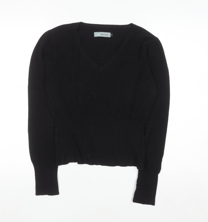 Red Herring Women’s Black V-Neck Knit Jumper Size 14