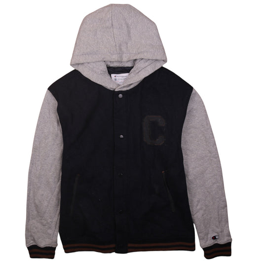Champion Men's Black Grey XL Varsity Hoodie Jacket