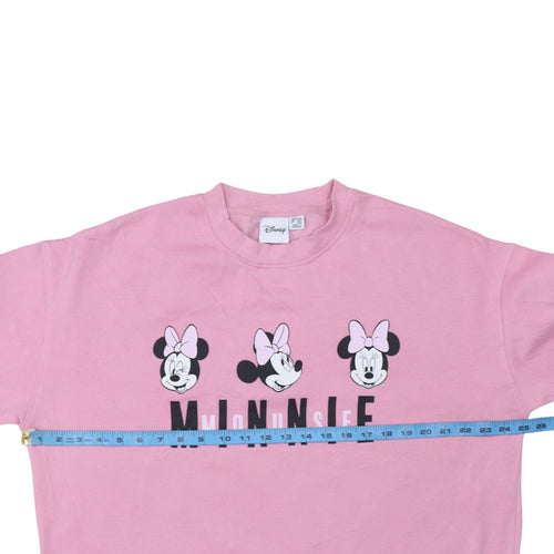 Disney Women Pink Minnie Mouse Sweatshirt Size L Pullover Crew Neck