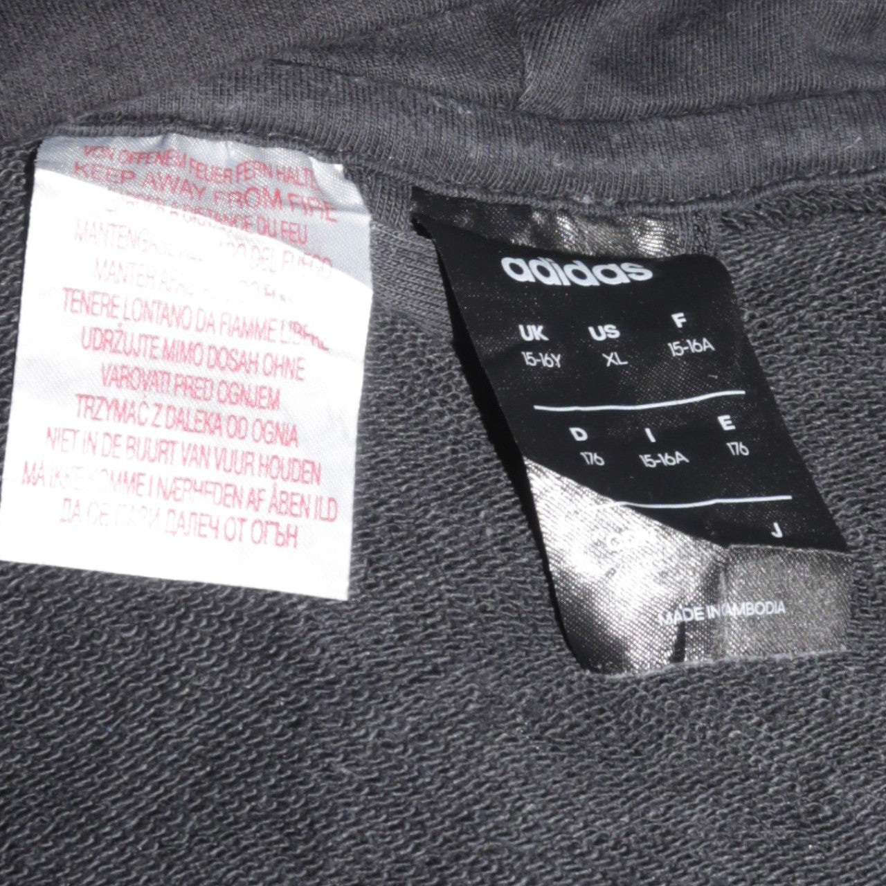 Adidas Teens Black Full Zip Hoodie XL Logo Sportswear