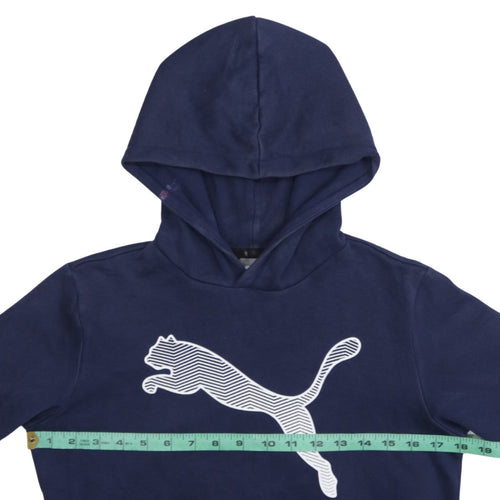 Puma Boys Blue Pullover Hoodie 12 Years Graphic Logo Fleece Sweatshirt