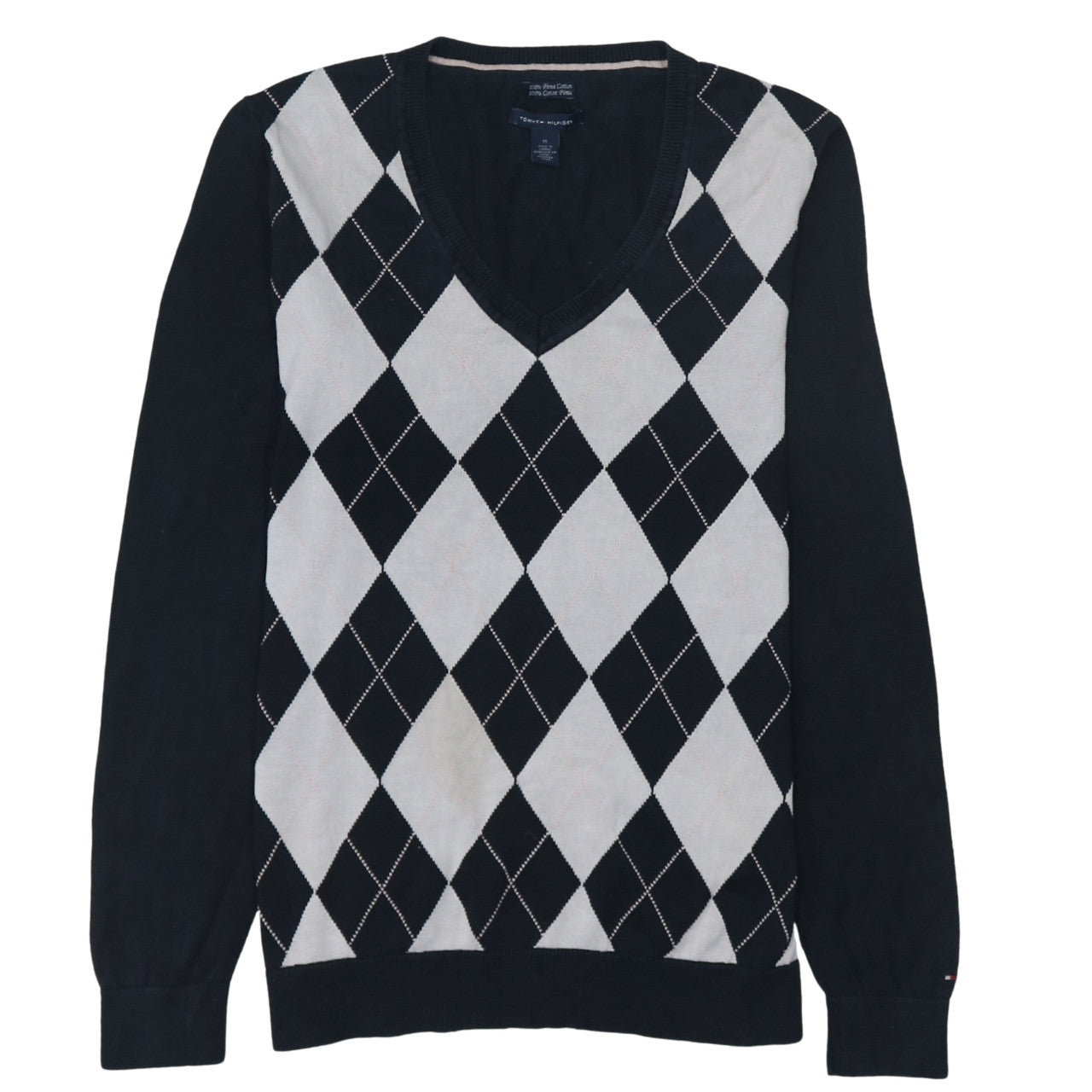 Tommy Hilfiger Men's Blue Argyle V-Neck Cotton Jumper M