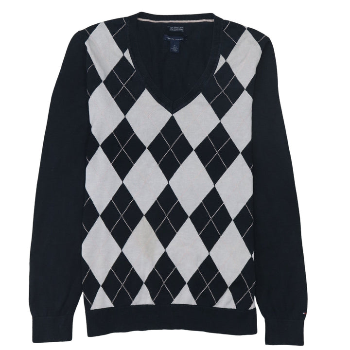 Tommy Hilfiger Men's Blue Argyle V-Neck Cotton Jumper M