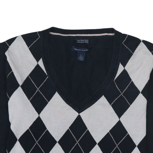 Tommy Hilfiger Men's Blue Argyle V-Neck Cotton Jumper M